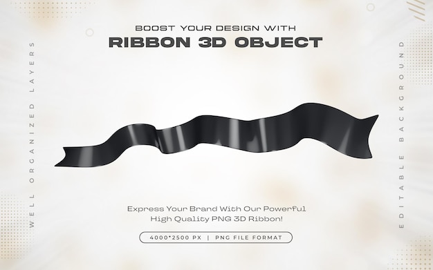 black ribbon icon isolated 3d render illustration