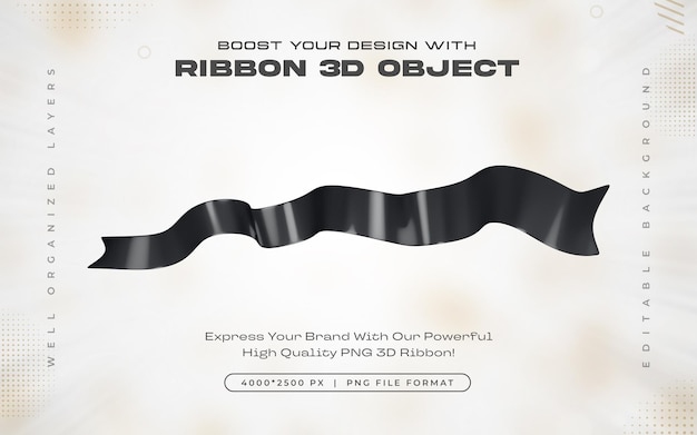 PSD black ribbon icon isolated 3d render illustration