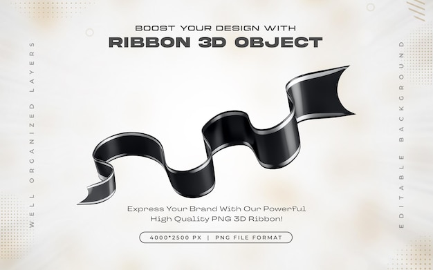 black ribbon icon isolated 3d render illustration