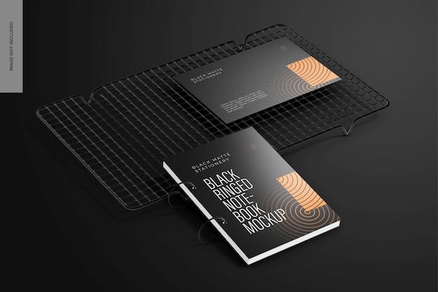 Black ringed notebooks mockup, linkeraanzicht