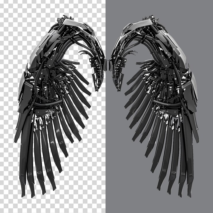 PSD black robot wings isolated on transparent background
