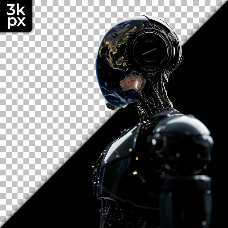 PSD a black robot with a globe on it