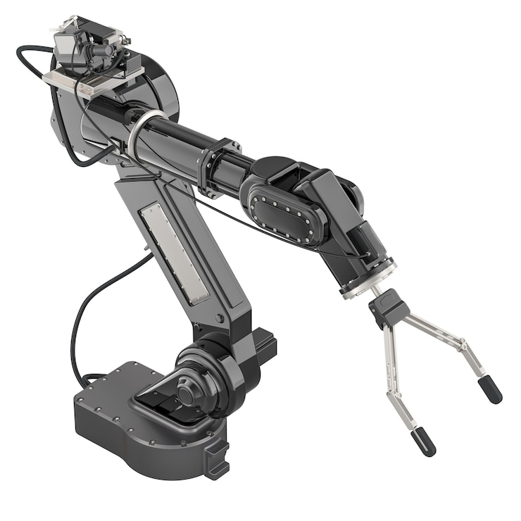 PSD black robotic arm 3d rendering isolated on transparent background