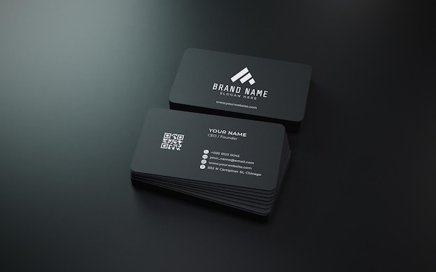 PSD black rounded corners business card mockup for branding design presentation