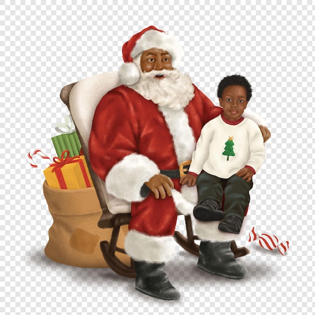 PSD black santa claus father christmas with child