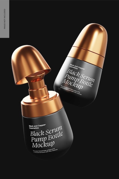 Black serum pump bottles mockup