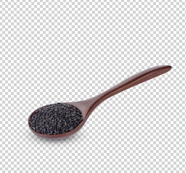 PSD black sesame seeds in a wooden spoon premium psd