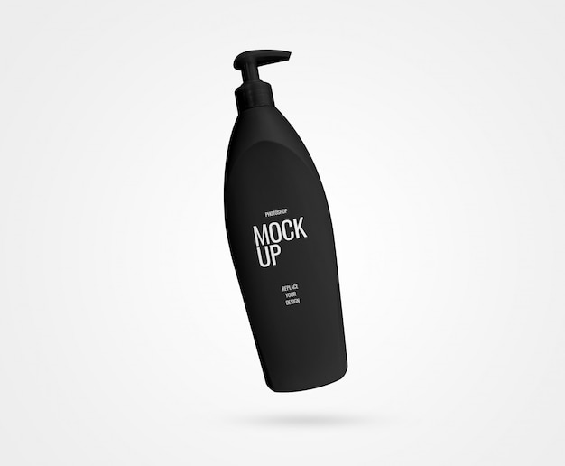 PSD Черная бутылка шампуня макет насоса