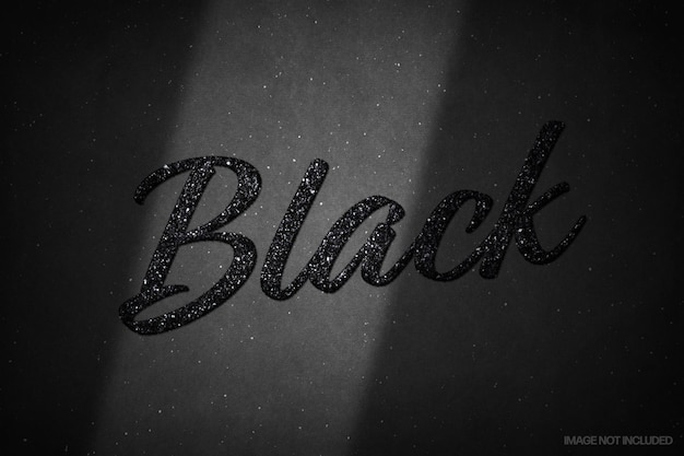 Black shining glitter text effect with shadow overlay