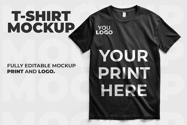 PSD 黒いシャツのモックアップ ロゴとプリント psd