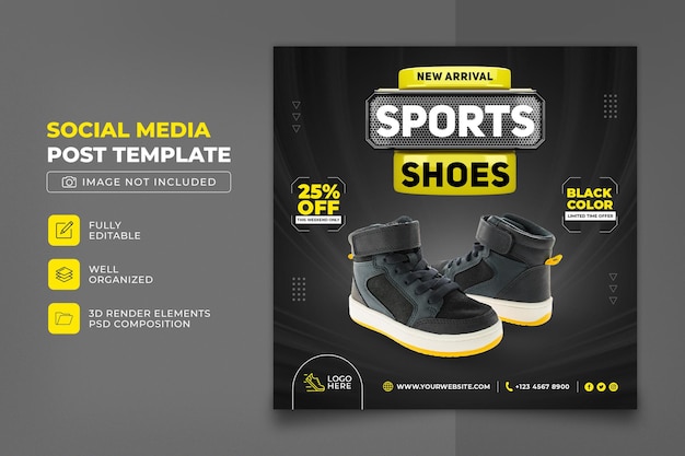 Black Shoe 3D Social Media Post Template Design