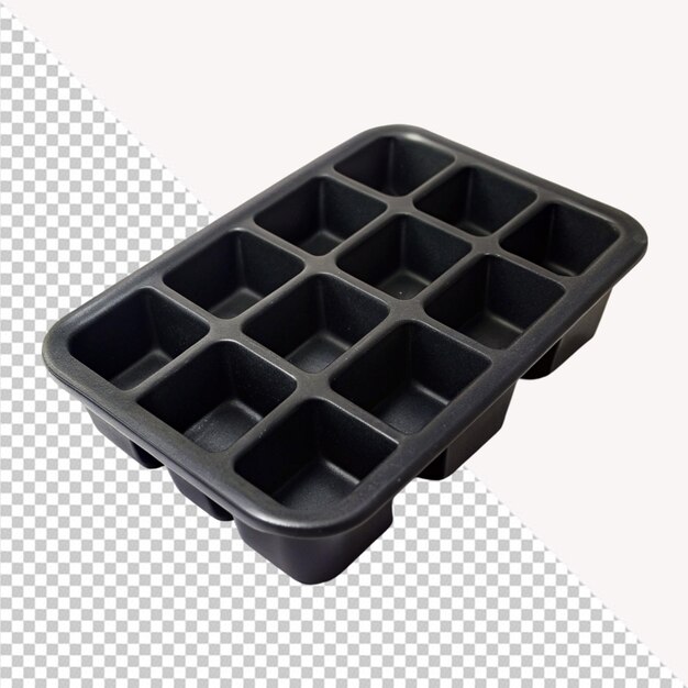 PSD black silicone ice cube tray on transparent background