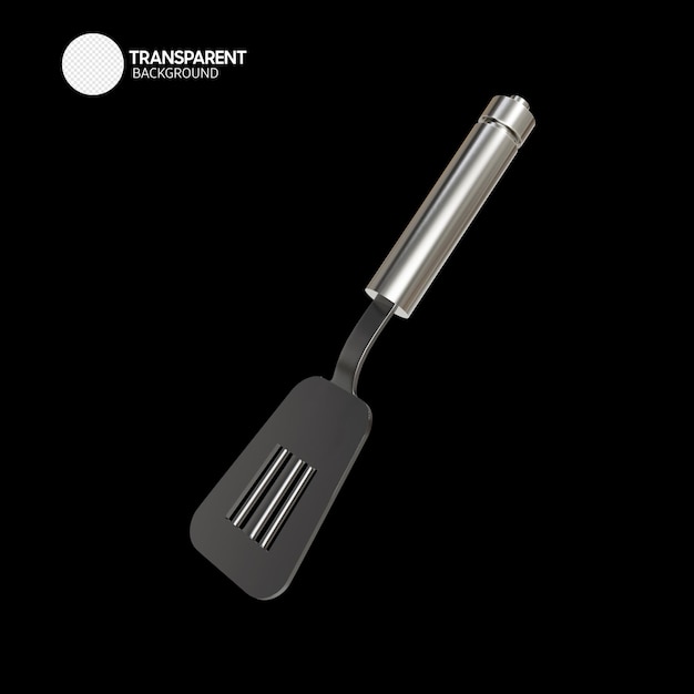 A black and silver spatula with a logo for transparent photography.