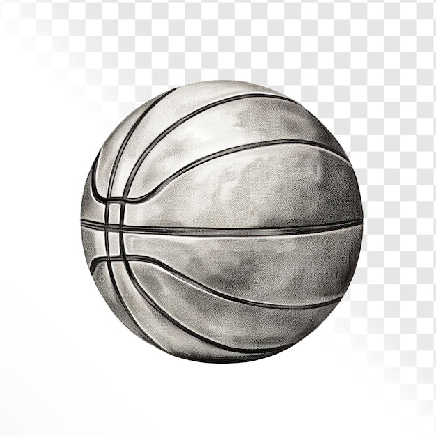 A black sketch drawing of a basketball on transparency background