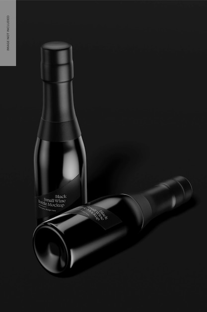 PSD Макет черных маленьких винных бутылок, стоит и падает