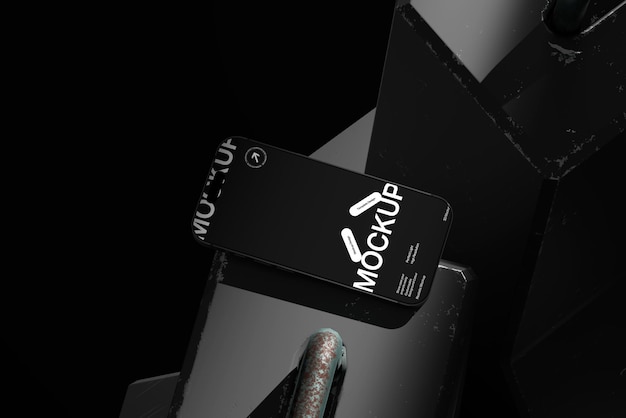 Black Smartphone Mockup on Dark Industrial Background