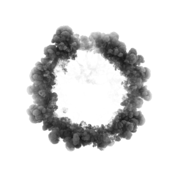 PSD black smoke in a circle on a white background