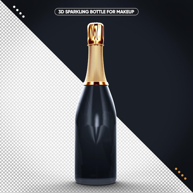 PSD メイクアップ用のゴールドキャップ付きブラックスパークリングワインボトル