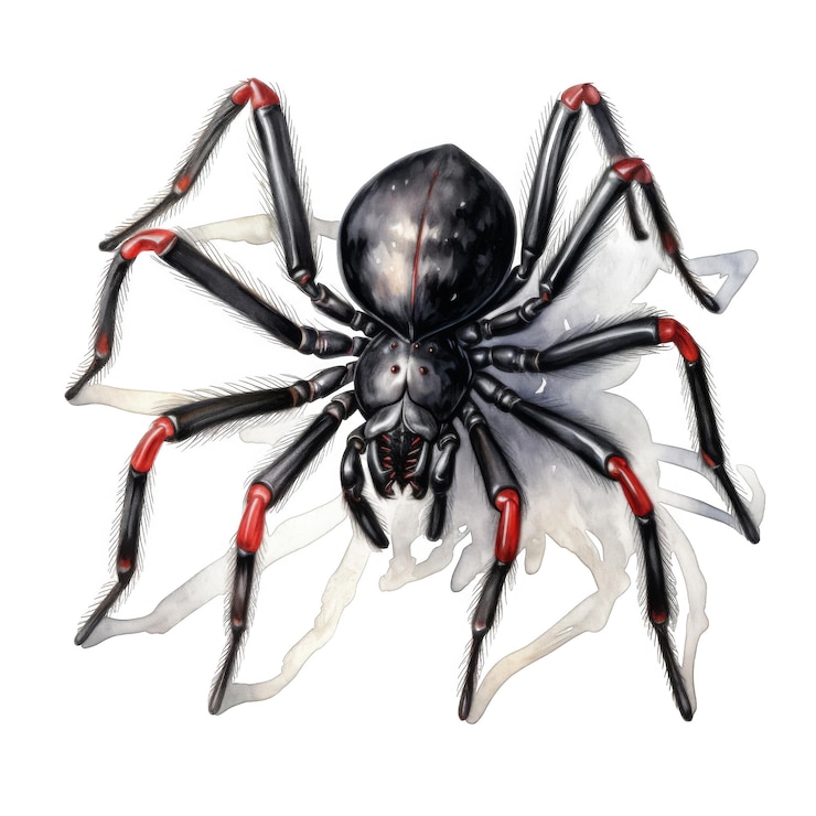 PSD black spider with red tips and white background