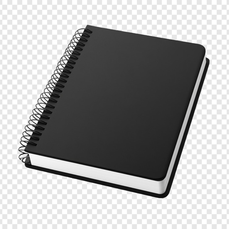 PSD a black spiral bound notebook mockup isolated on a transparent background perfect for branding and design projects