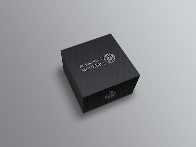 Black square box mockup on grey