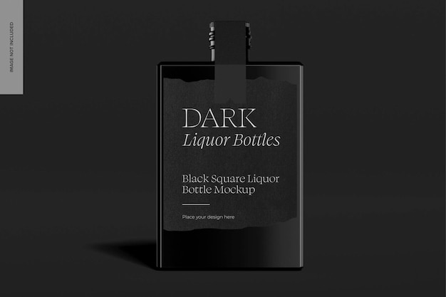 Black square liquor bottle mockup, front view