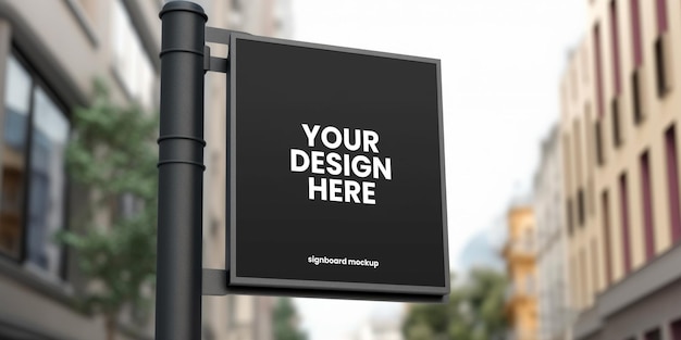 企業向けのロゴデザインブランドプレゼンテーション用の外側の黒い四角い看板のモックアップ