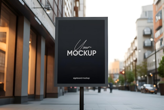 Макет черной квадратной вывески снаружи для презентации бренда дизайна логотипа для компаний