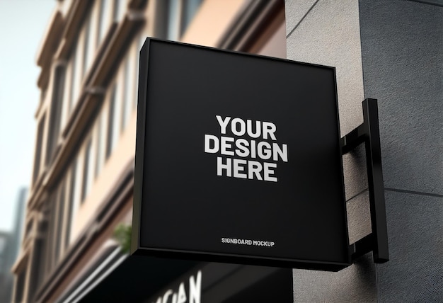 PSD mockup di cartello quadrato nero all'esterno per la presentazione del marchio di design del logo per le aziende