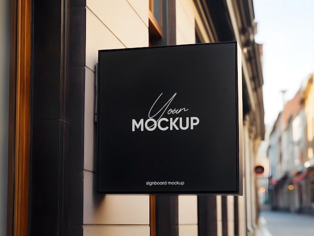 black square signboard mockup in outside for logo design brand presentation for companies