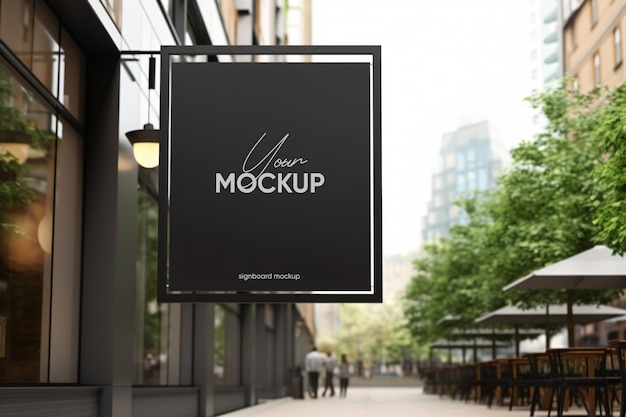 black square signboard mockup in outside for logo design brand presentation for companies