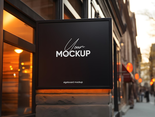 black square signboard mockup in outside for logo design brand presentation for companies