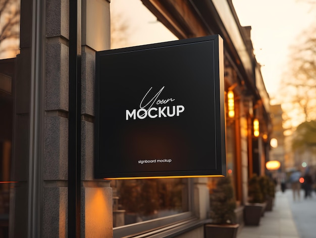 Black square signboard mockup in outside for logo design brand presentation for companies