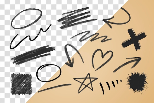 ブラックスクリグル (png) ドゥードル (doodle) フォームのステッカーセット透明な背景