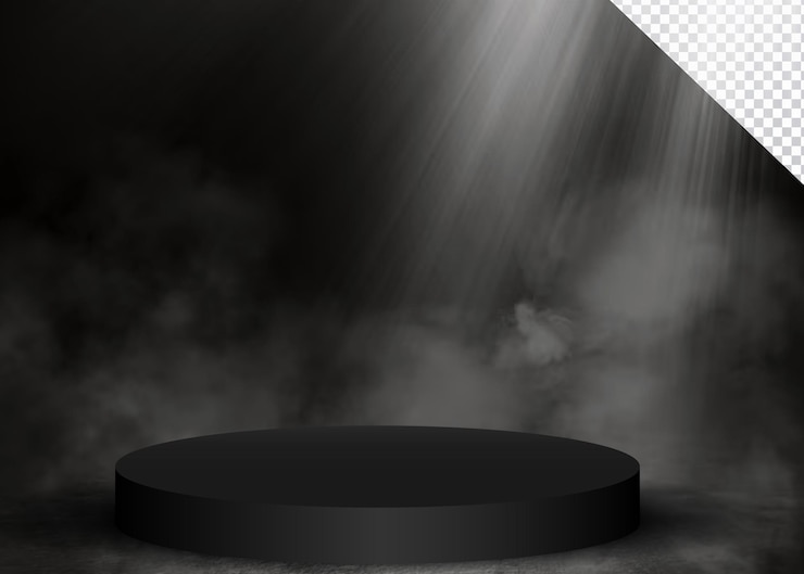PSD black stage with spotlight and smoke for product display