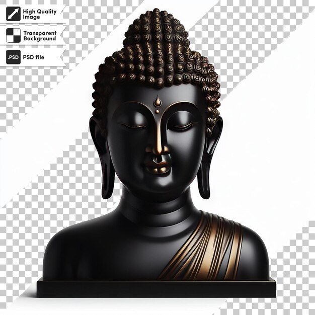 PSD a black statue of a buddha with a gold headband