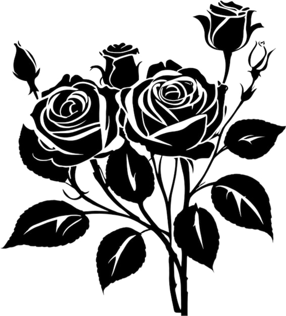 PSD black stencil of beautiful roses aigenerated