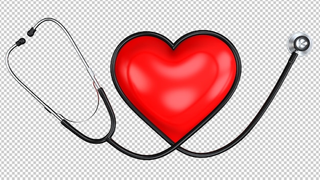 PSD Черный стетоскоп в форме сердца с символом красного сердца