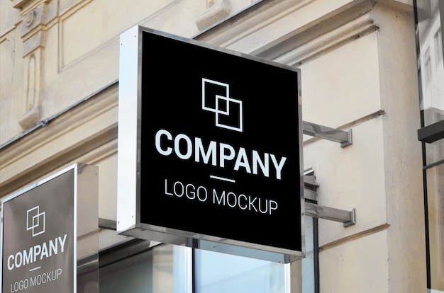 Black street sign, square shape, street company logo mockup