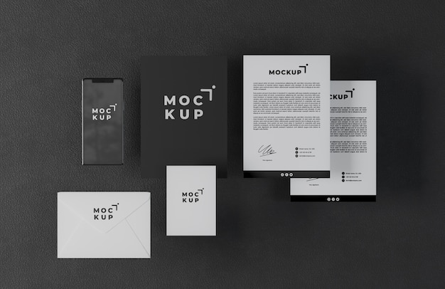 PSD design mockup di cancelleria in stile nero