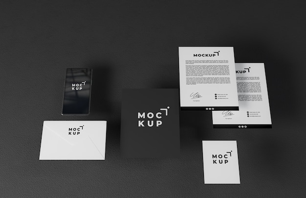 PSD design mockup di cancelleria in stile nero