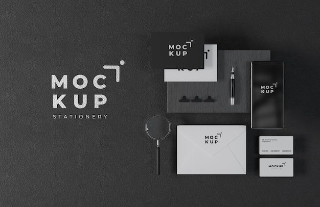 PSD design mockup di cancelleria in stile nero