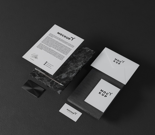 Design mockup di cancelleria in stile nero