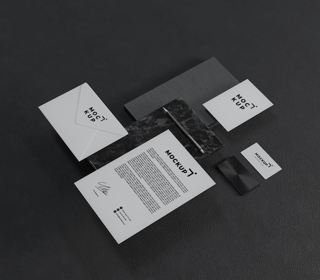 Design mockup di cancelleria in stile nero