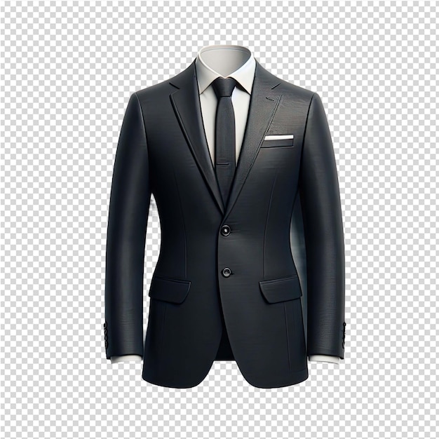 PSD a black suit with a white shirt and tie on it