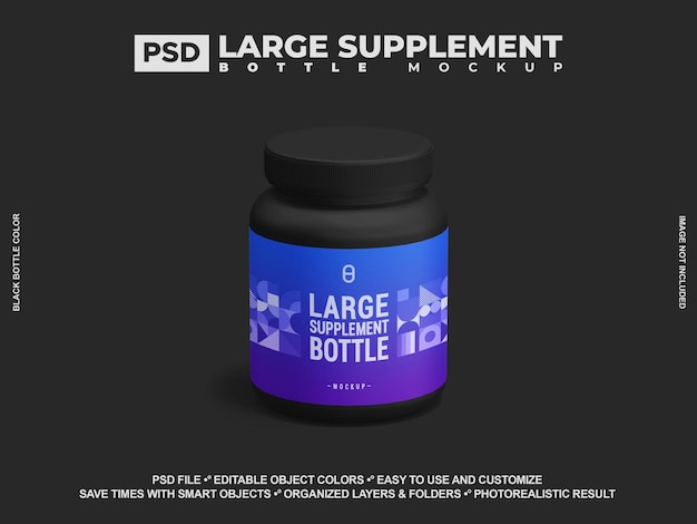 PSD black supplement jar of bottle mockup product packaging template psd mock up voor het branding.
