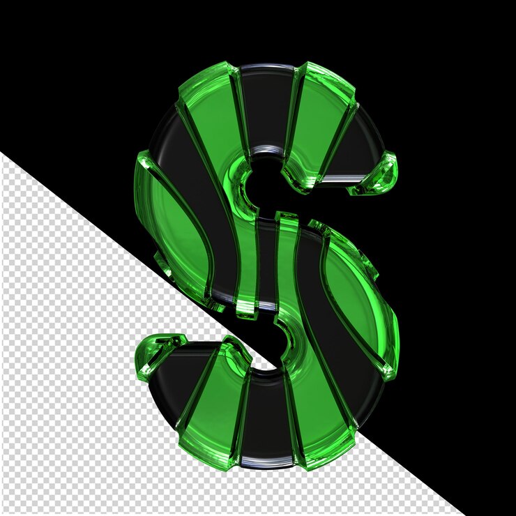 PSD black symbol with green vertical straps letter s