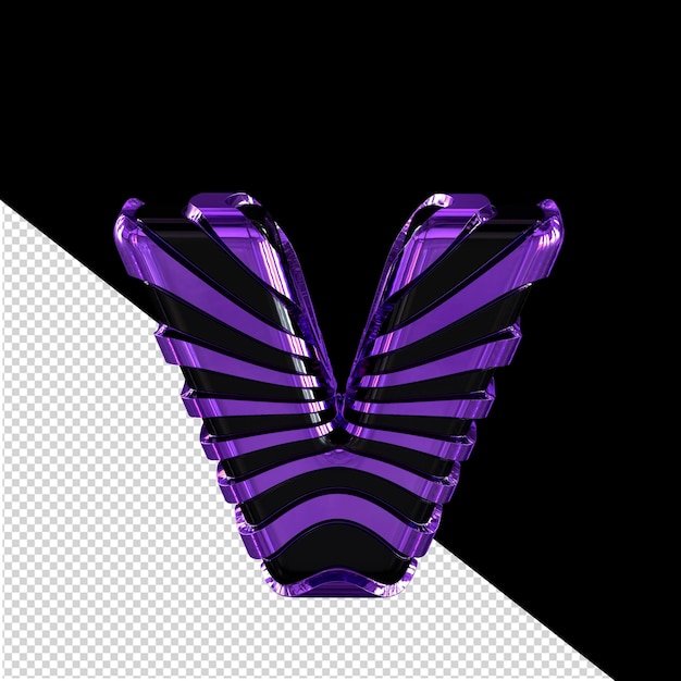 PSD 紫色の 3 d ストラップ文字 v の黒いシンボル