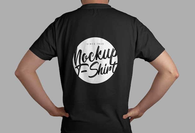 PSD black t-shirt mode back view mockup