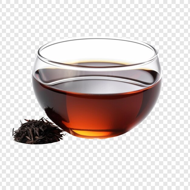 PSD black tea held in a glass bowl isolated on transparent background